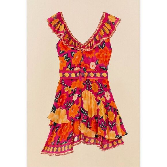 Farm Rio Flowers Tapestry Pink Mini Dress - Size Large- NWOT - Picture 6 of 11
